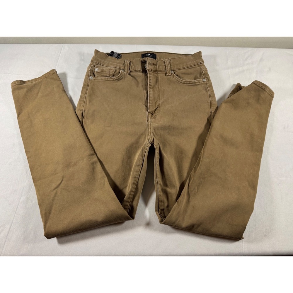 7 For All Mankind High Waist Ankle Skinny Jeans Tan Khaki Size 27
